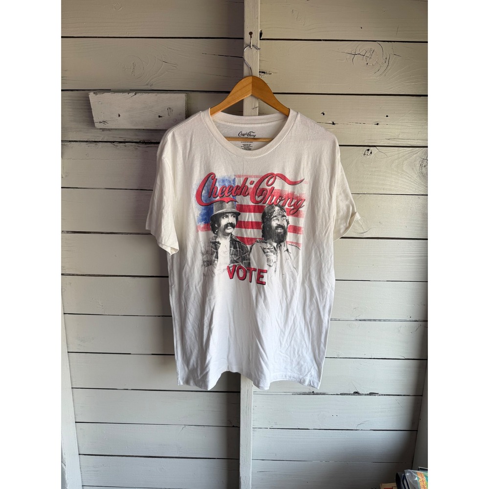 Cheech & Chong Vote American Flag Graphic T-Shirt Mens XL White 2012
